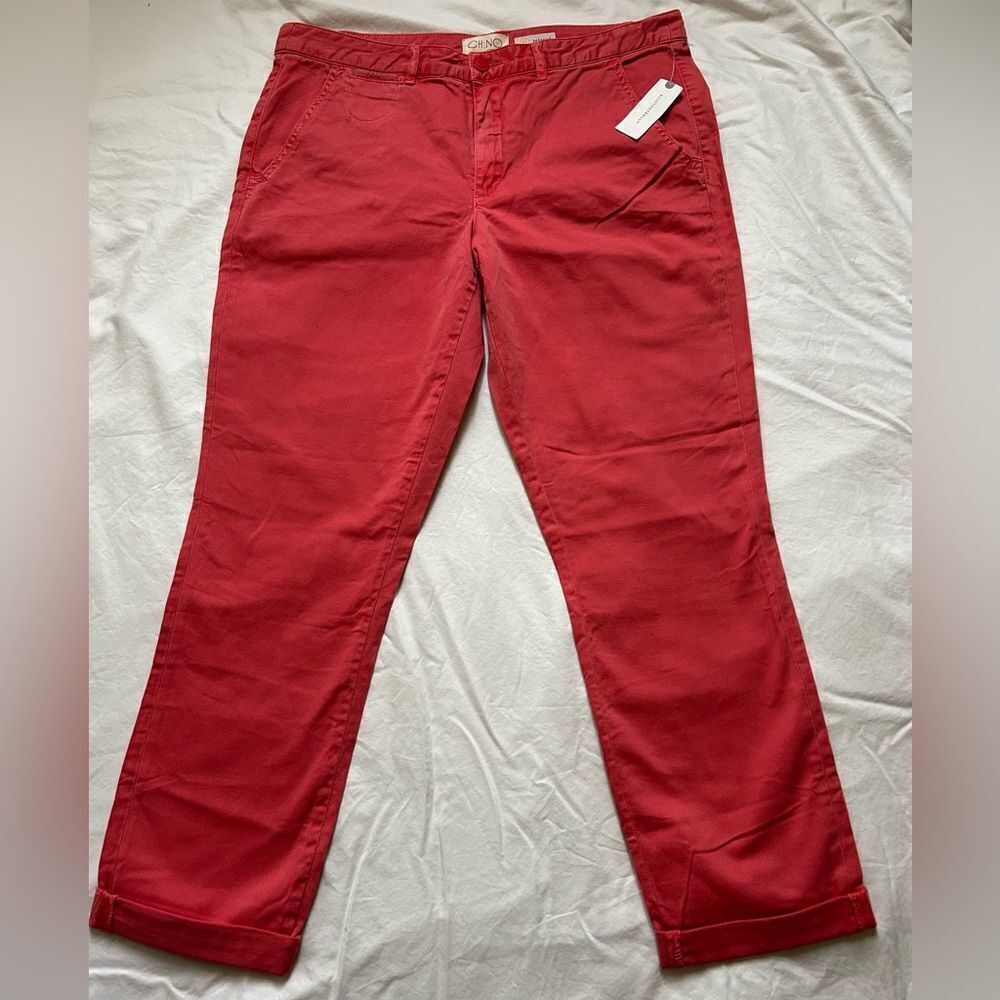 Anthropologie Cropped Ankle Pants in Coral Red - Picture 3 of 15